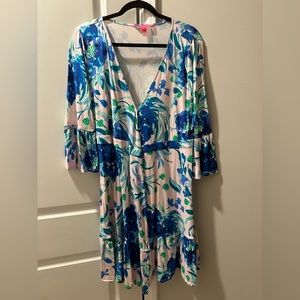 Lilly Pulitzer Misha Wrap Dress Blue White Floral